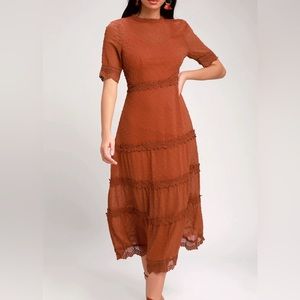 Lulu's Dress Long Swiss Dot Lace Trim